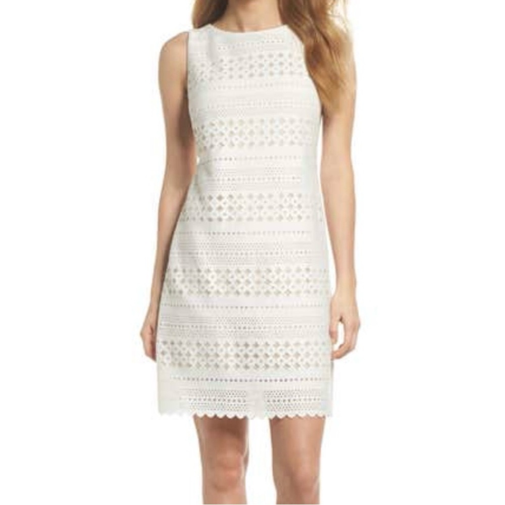 Eliza J White Nude Laser Cut Sleeveless Sheath Dress size 12